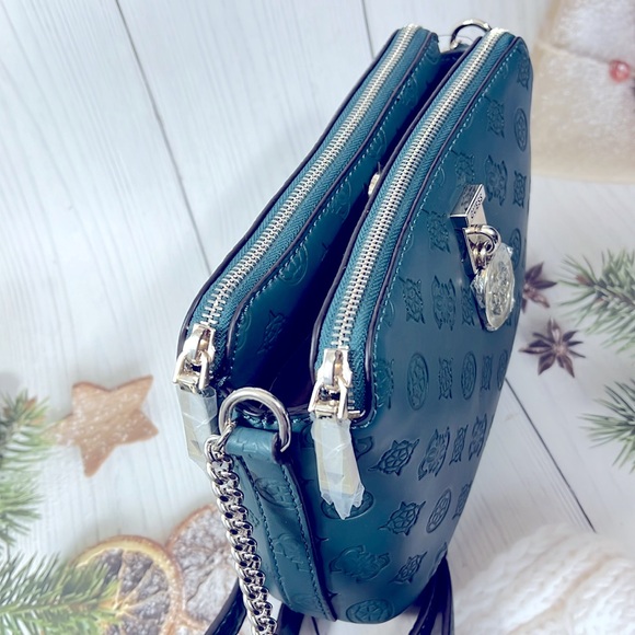 🎄NWT GUESS DOUBLE ZIPPER NINNETTE GREEN PINE CROSSBODY BAG - Picture 5 of 11